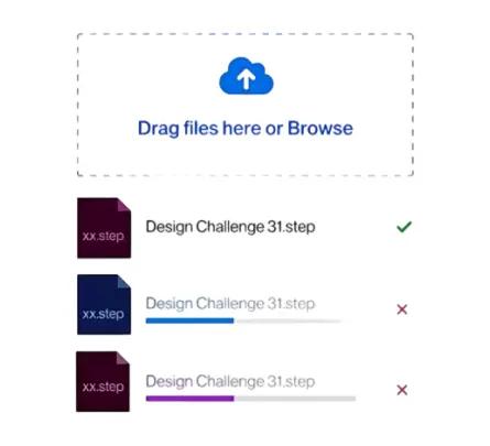 Interface de téléchargement de fichiers de conception affichant la fonctionnalité glisser-déposer