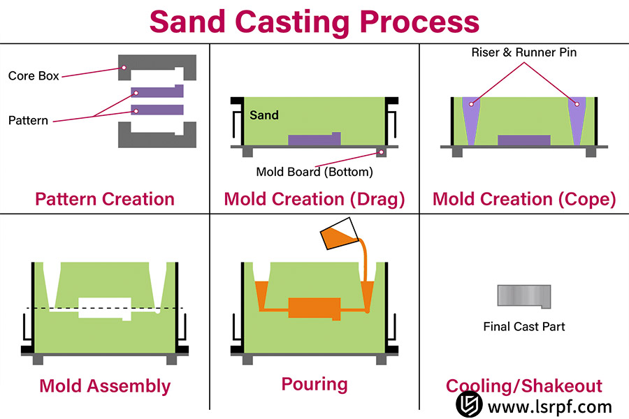 Schematic diagram of sand casting process