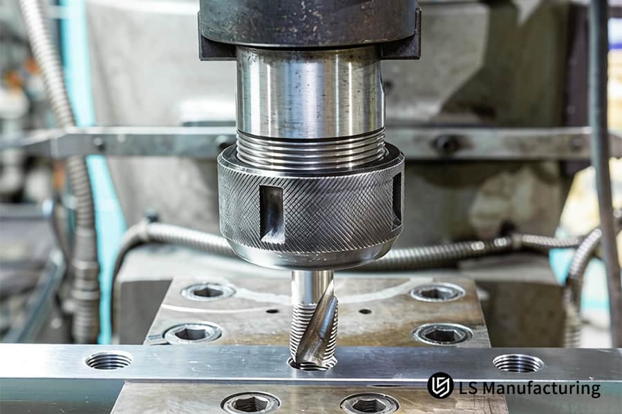 Precision thread milling with coolant produces a high hardness tap for oil and gas equipment assembly.