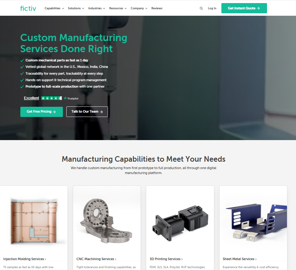تقدم Fictiv شبكة التصنيع العالمية الخاصة بها للحصول على مكونات ميكانيكية مخصصة.