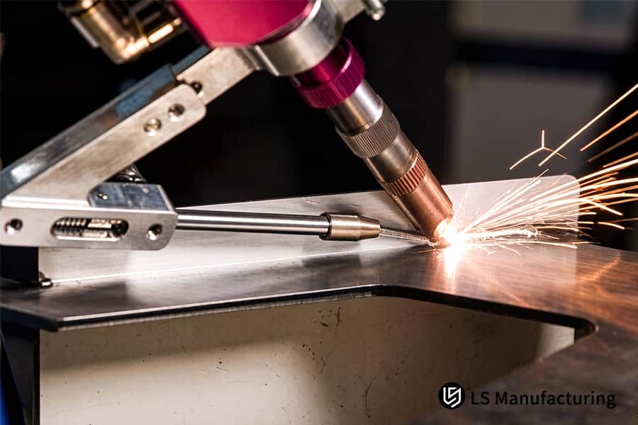 A laser welds a 6061 aluminum bracket for aircraft interior structural components using a custom metal welding service.