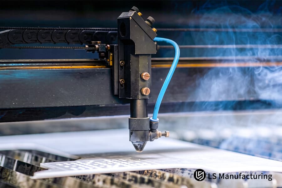 Melting a custom plastic part from a sheet creates smoke for electronics or prototype housing fabrication.