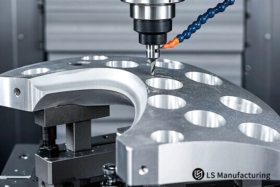 Eine CNC-Maschine führt die CNC-Bearbeitung von Senklöchern in 6061 Aluminium für Automobilchassis-Komponenten durch.