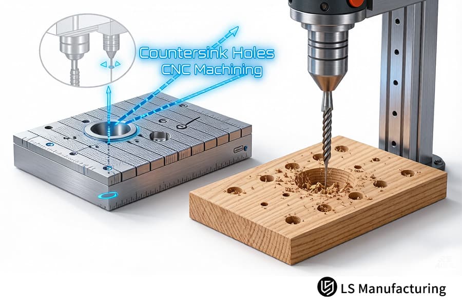 Eine CNC-Fräse schneidet Senklöcher in Holz für maßgefertigte Möbel oder dekorative Paneelelemente.