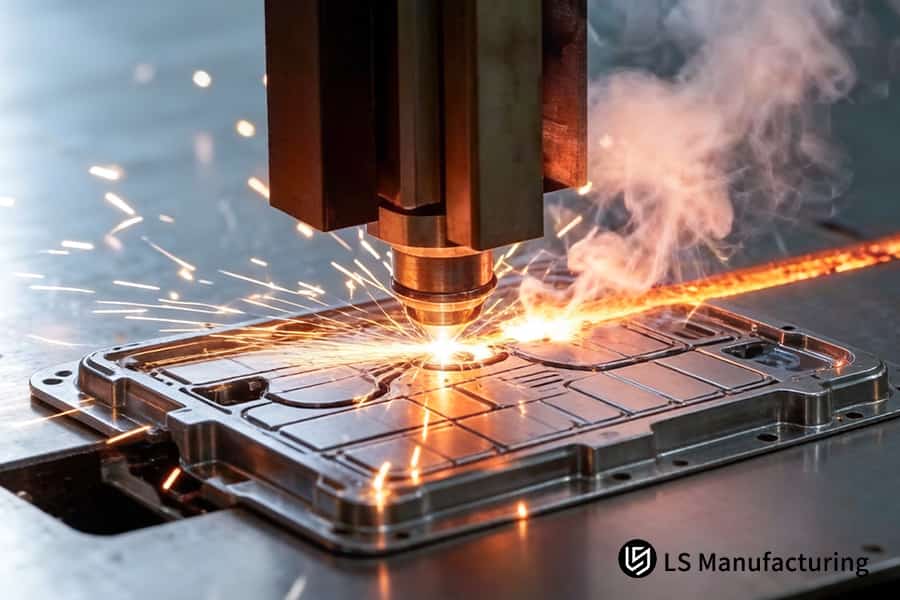 Обработка крышки из алюминиевого сплава для сборки аккумулятора электромобиля с использованием высокоточной лазерной резки.