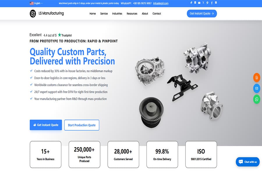 LS Manufacturing 网站主页提供定制零件制造、报价和快速交付服务。