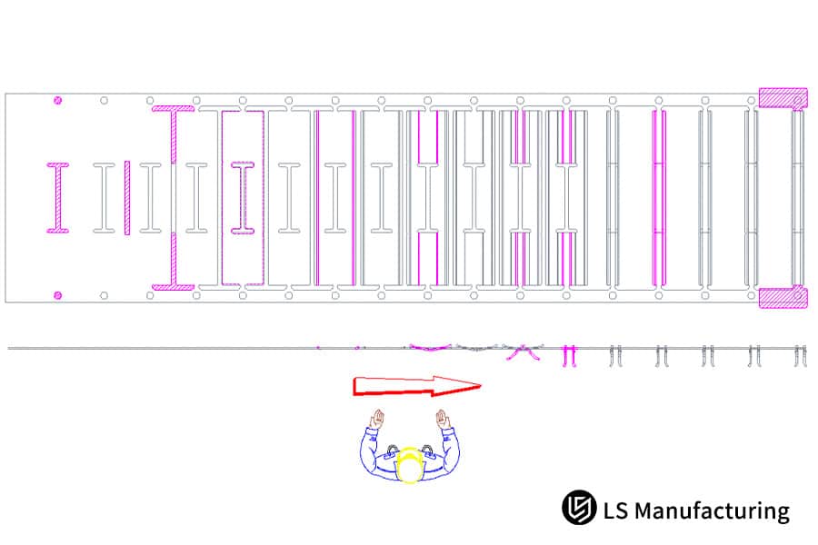 High volume metal stamping​ line top view.