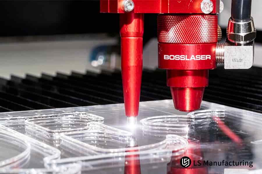 Laser cutting provides fine edge finishing on acrylic panels for transparent display enclosures.