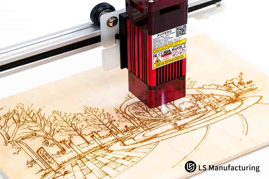 Laser etching imprints intricate scenic artwork on bamboo for artisan home decoration.
