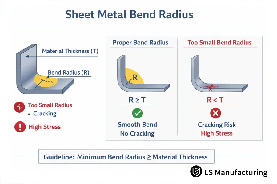 Guide explaining what is minimum bend radius and how to prevent sheet metal bending cracks causes