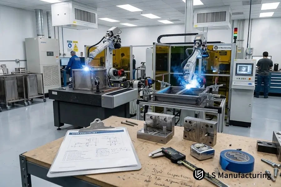 LS Manufacturing automated hybrid welding cell combining fiber laser and robotic TIG for medical cart chassis